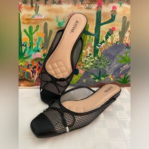 JustFab ESME Cap Toe Mule Flats, Blk/Silver, Size 9